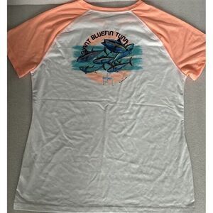 Guy Harvey‎ T Shirt Womens Large Orange Peach White Graphic Short Sleeve Ladies